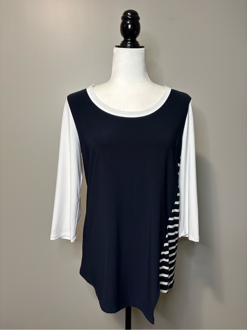 Joseph Ribkoff Asymmetric Striped Panel Tunic Top Style 182904